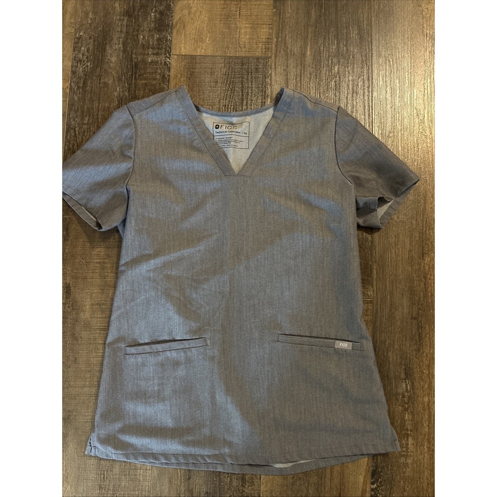 FIGS Technical Collection Scrub Top XS Gray 2-Pocket V-Neck Medical Uniform